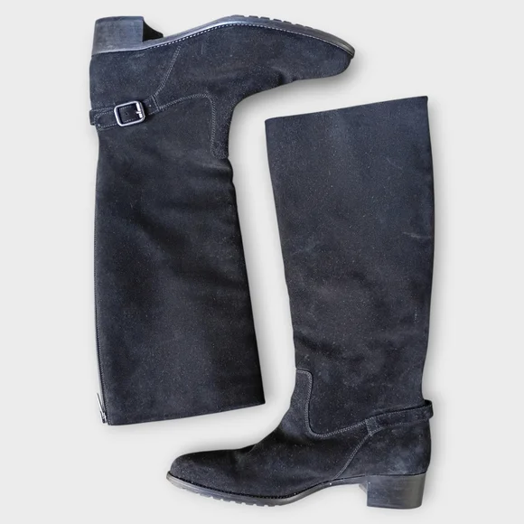 Aquatalia Black Suede Heeled Boots Women's Size 11 - Picture 1 of 10